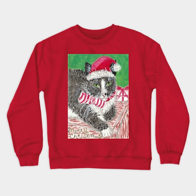 Tuxedo cat with Santa hat Crewneck Sweatshirt by SamsArtworks